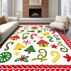 Whimsical Christmas Houses Candy Canes Trees Rug