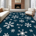 White Snowflakes on Deep Blue Background Rug