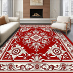 Red Cream Floral Scroll Border Rug