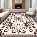 Dark Red Floral Scroll Border Rug