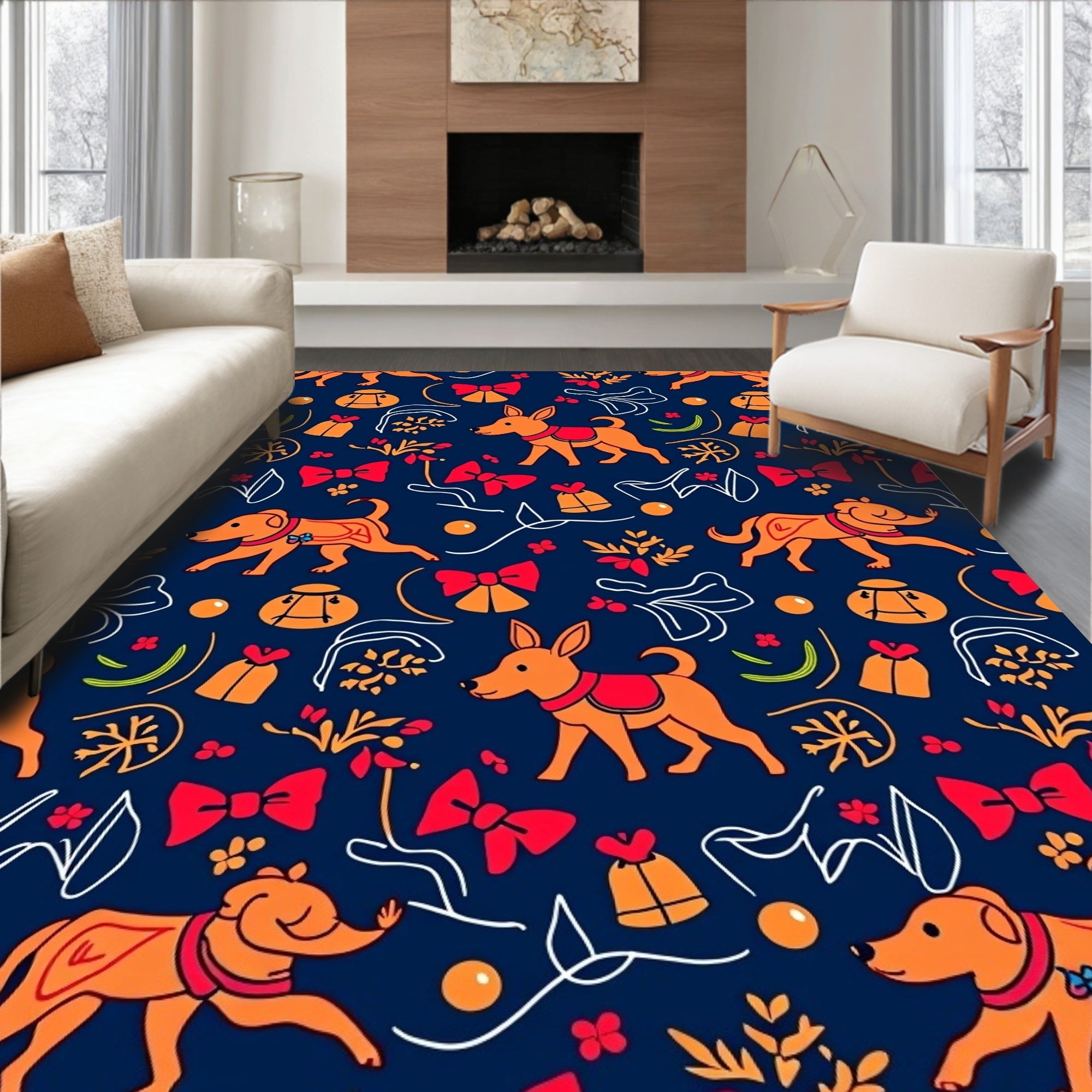 Playful Orange Dogs with Red Accents Rug