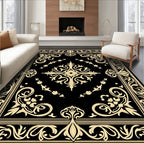 Black Gold Ornate Floral Border Rug