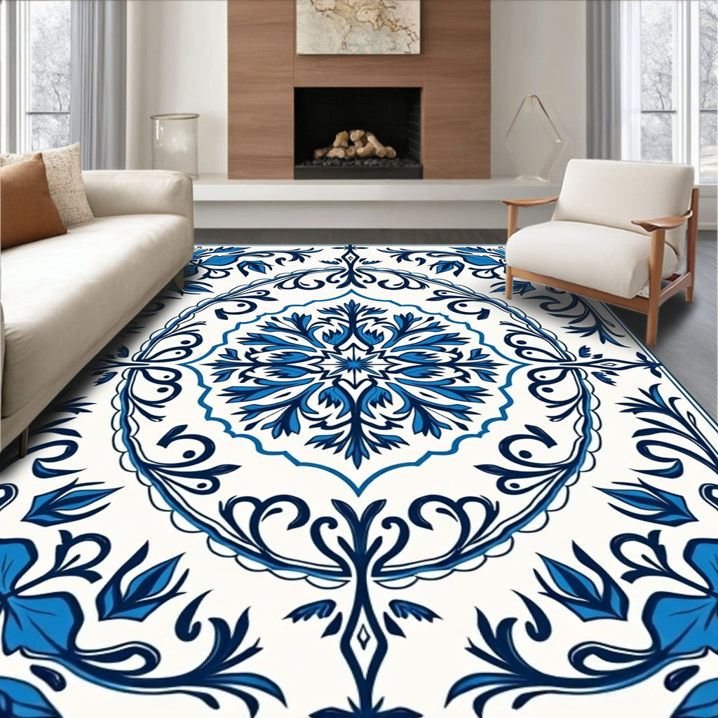 Classic Blue Floral Medallion Rug