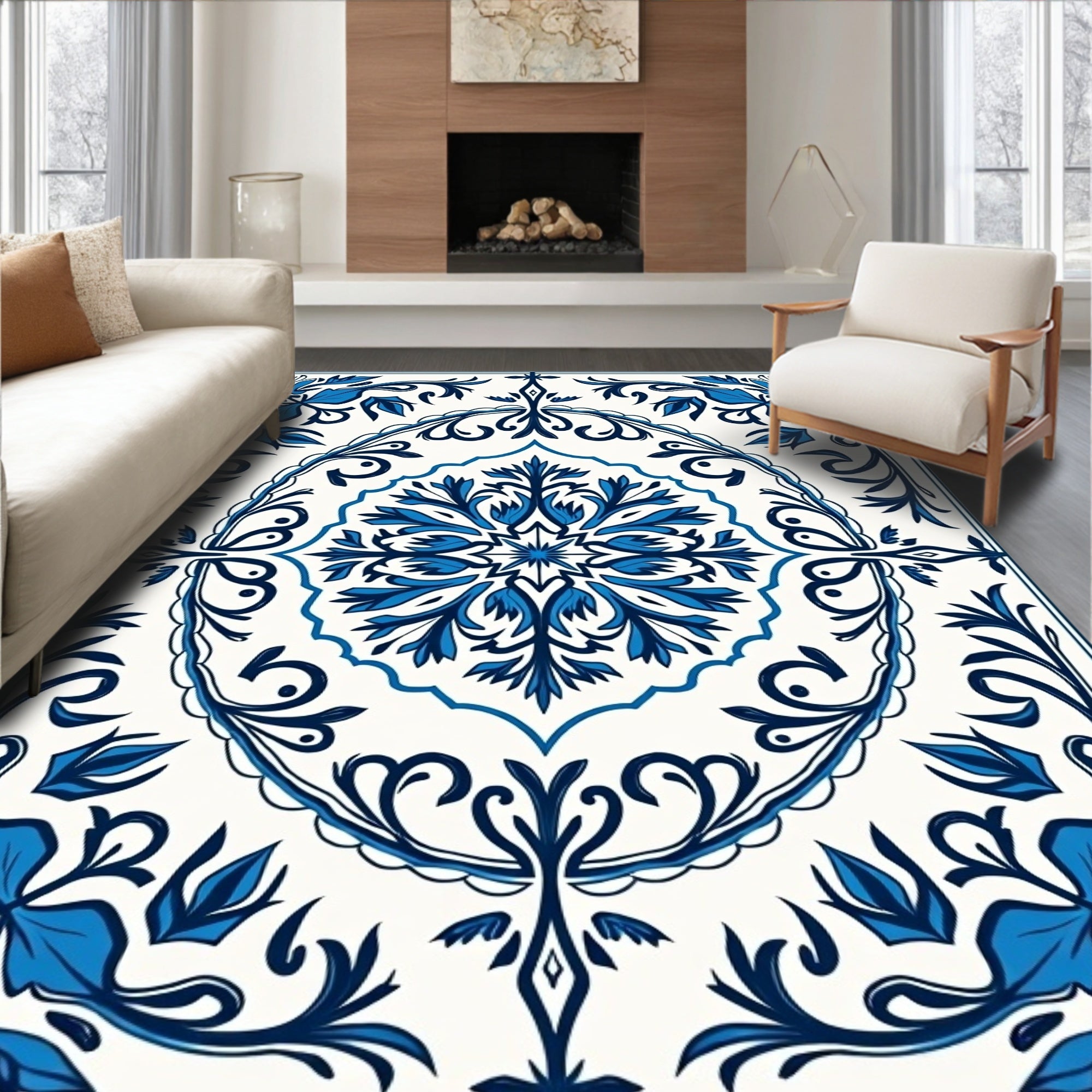 Classic Blue Floral Medallion Rug