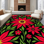Bright Red Yellow Floral Garden Rug