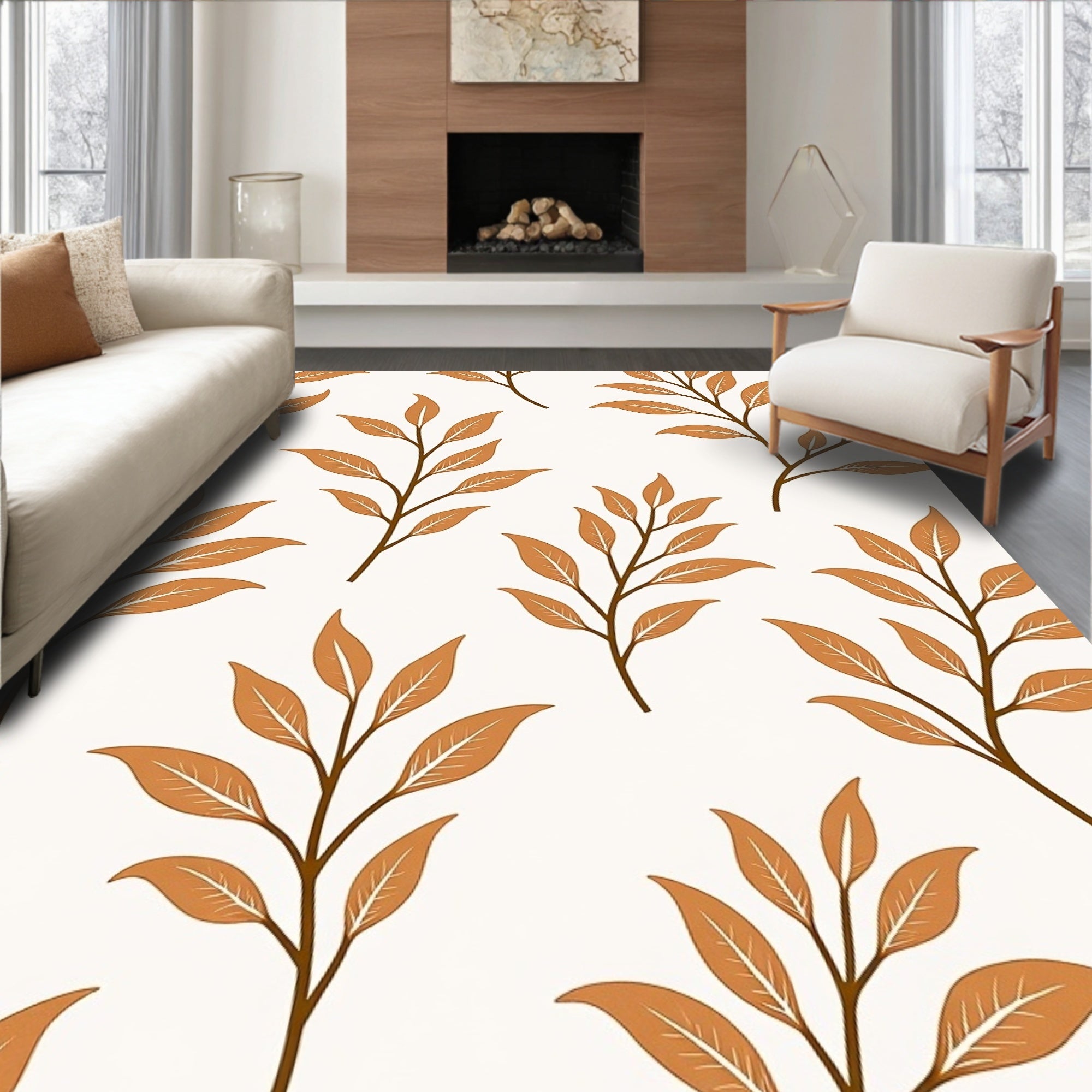 Warm Tan Autumn Branch Foliage Rug