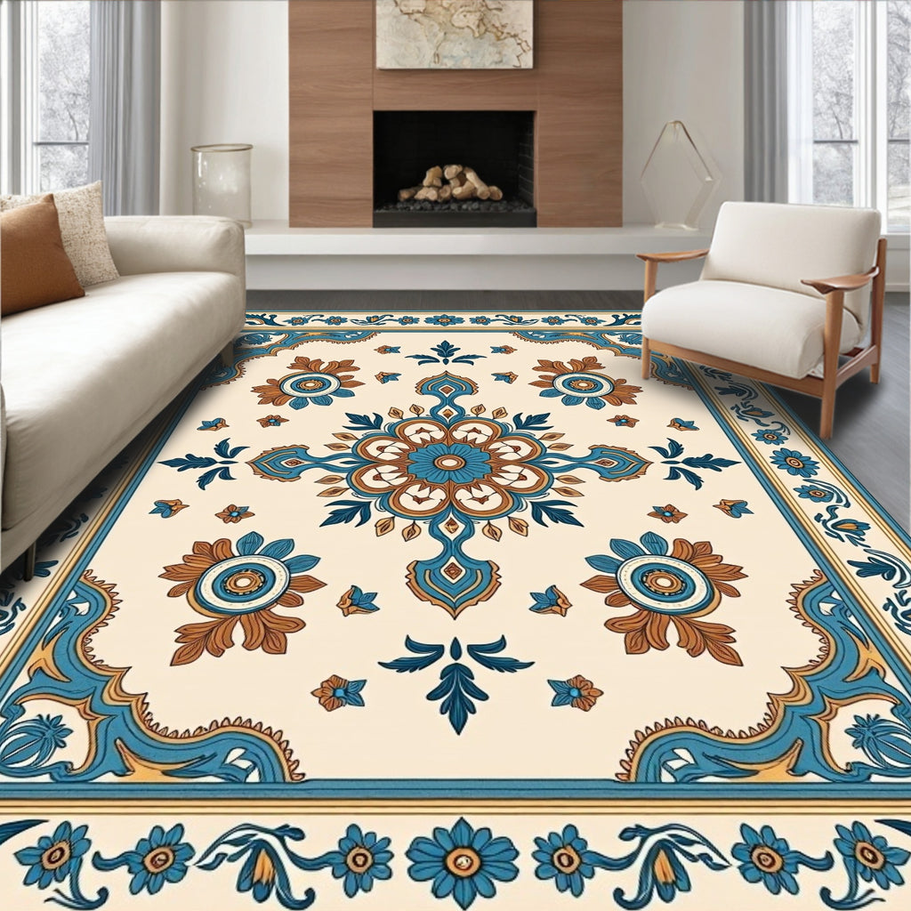 Orchid Blue Brown Floral Medallion Rug