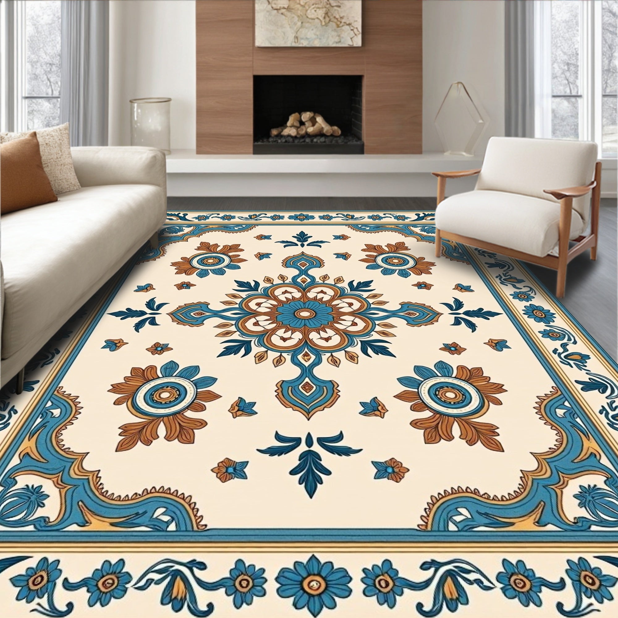 Orchid Blue Brown Floral Medallion Rug