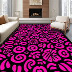 Bright Pink Abstract Floral Swirl Rug