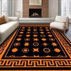 Black Orange Geometric Bordered Medallions Rug