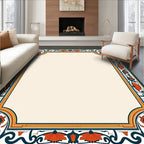 Orange Teal Floral Scroll Frame Rug