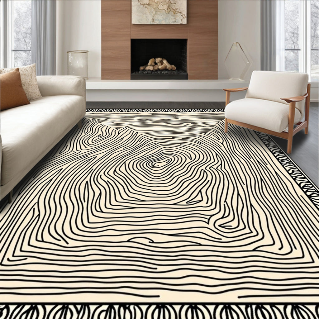 Abstract Black Swirl Cream Rug