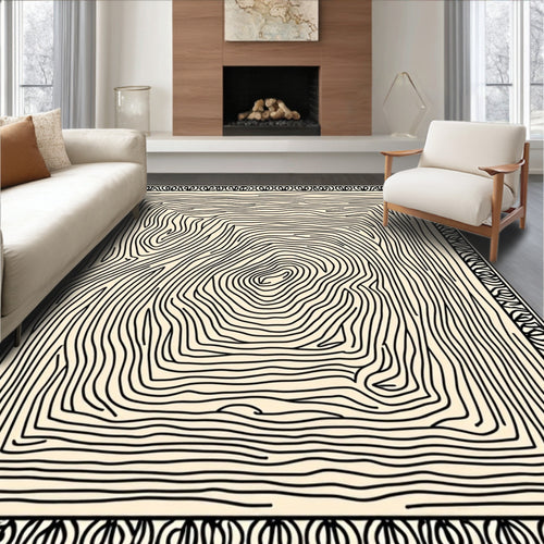 Abstract Black Swirl Cream Rug