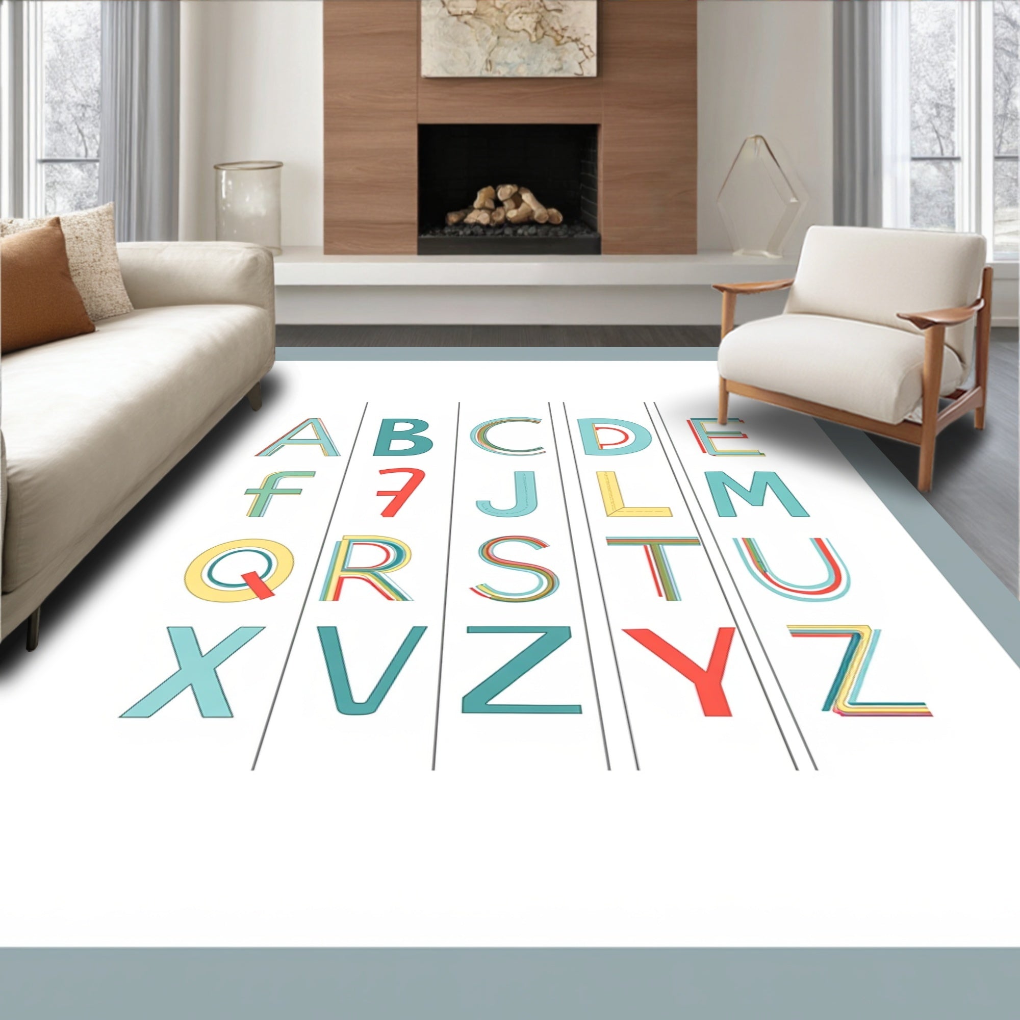 Modern Alphabet Stripes Rug