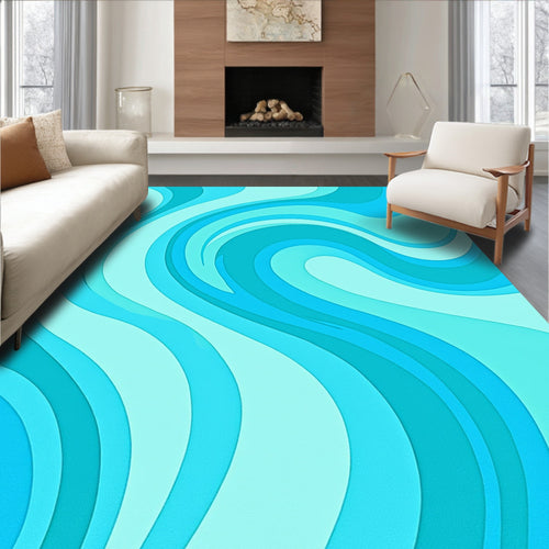Aqua Teal Swirl Layered Waves Rug