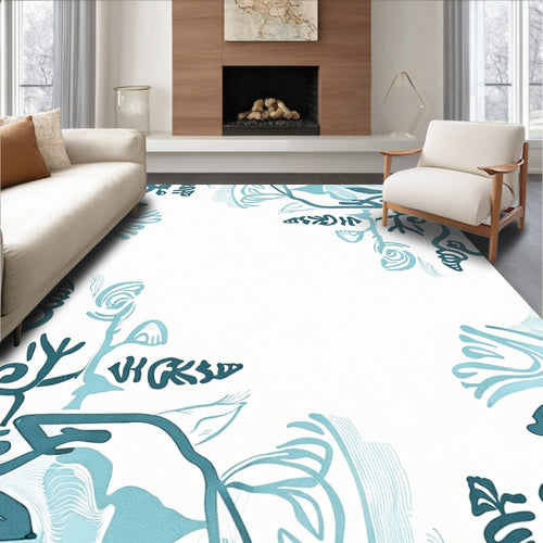 Aqua Teal Art Nouveau Floral Rug