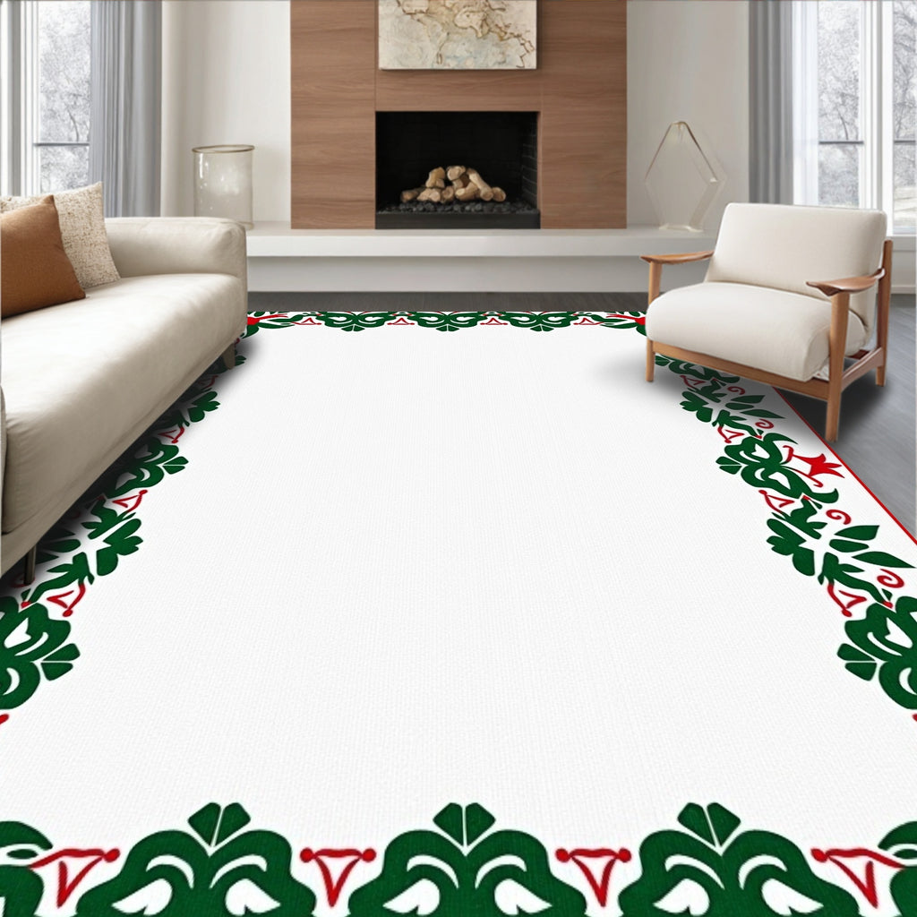 Vibrant Red Green Floral Garland Rug