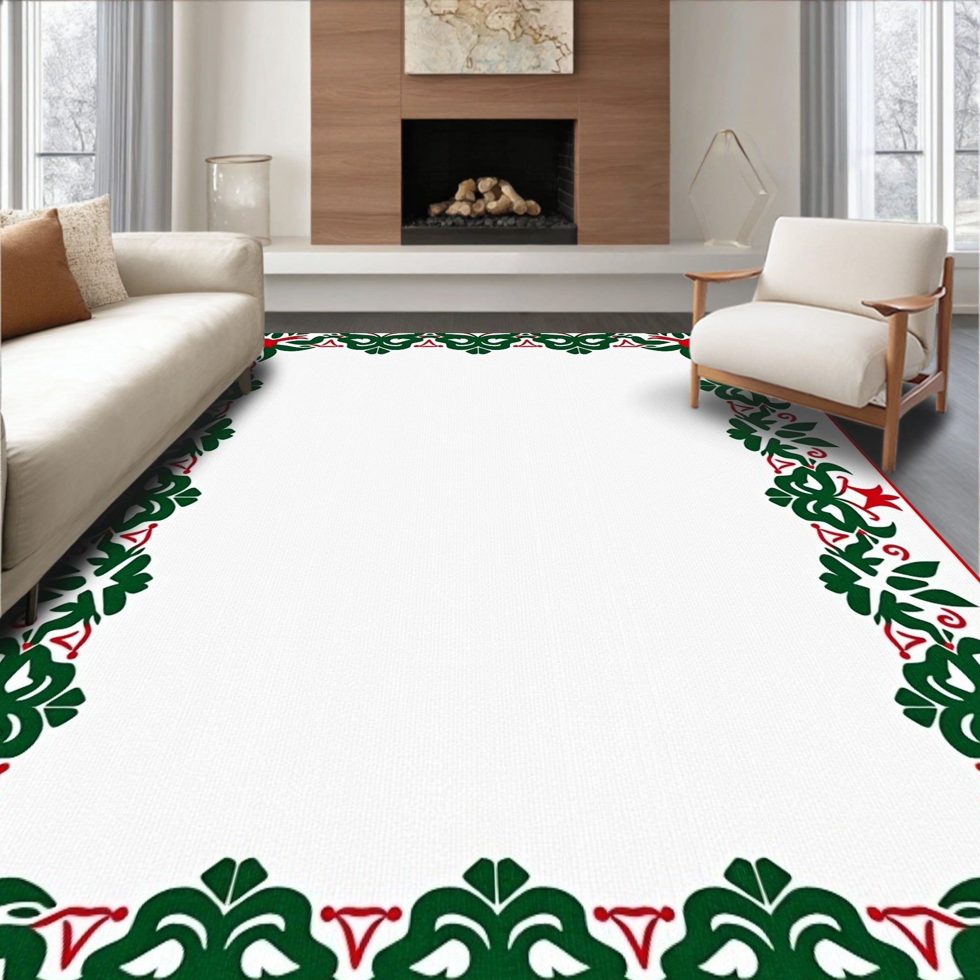 Vibrant Red Green Floral Garland Rug