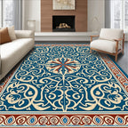 Classic Blue Red Floral Scroll Rug