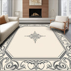 Ornate Gray Floral Border Cream Rug
