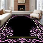 Pink Floral Scrollwork Border Rug