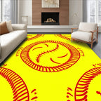 Red Baseball Yellow Graphic Repeat Rug