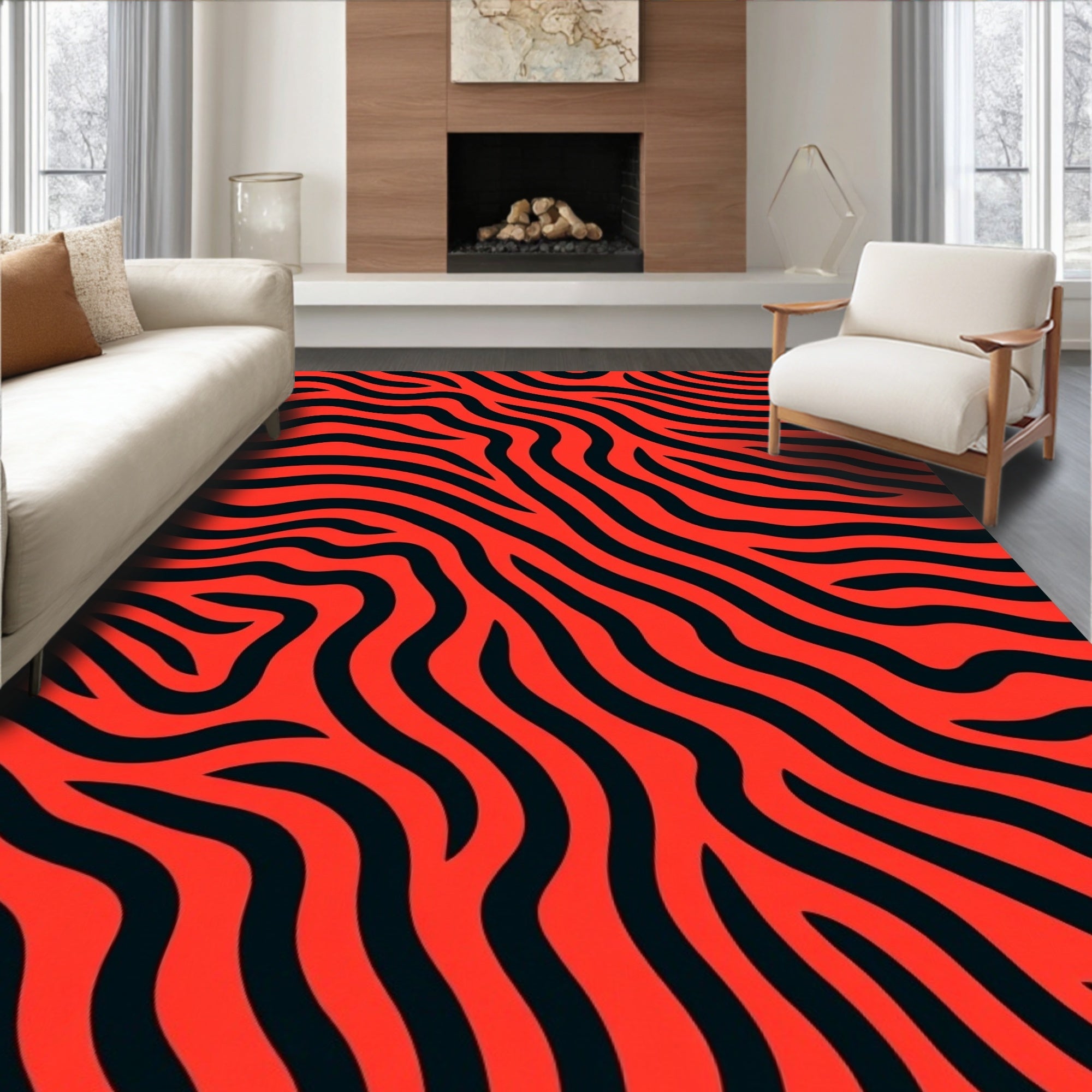 Bold Red Black Zebra Stripes Rug