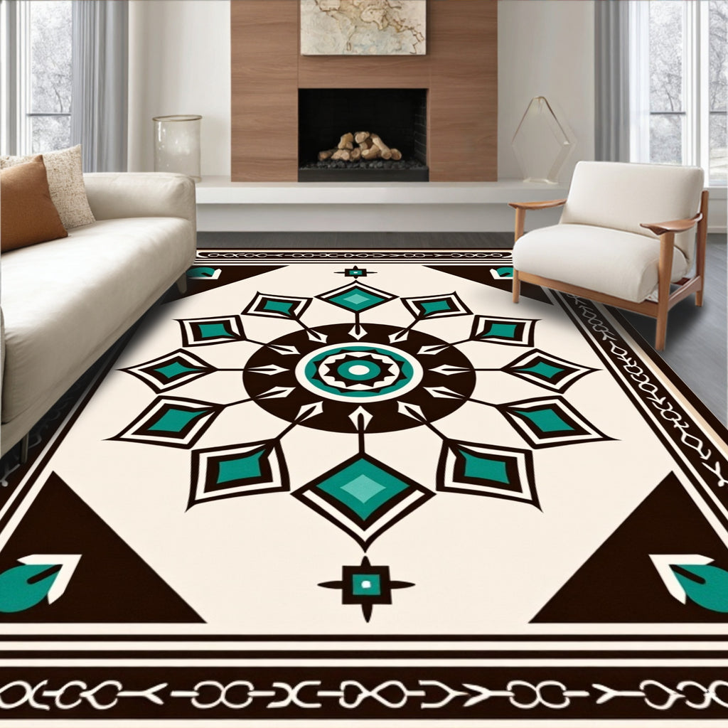 Jewel Tone Teal Geometric Sunburst Rug