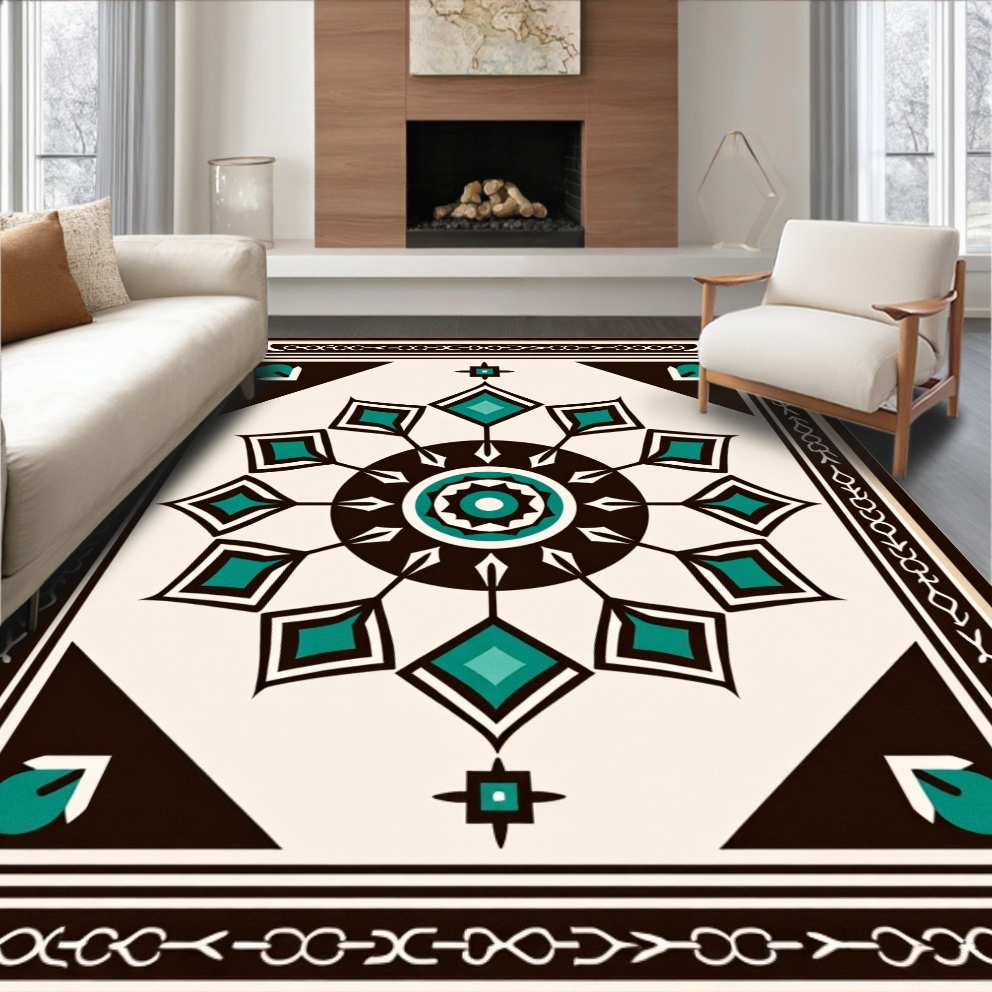 Jewel Tone Teal Geometric Sunburst Rug