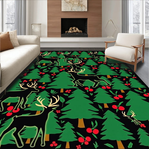 Black Forest Deer Red Berries Rug