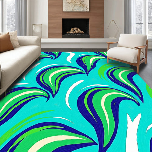 Aqua Teal Abstract Leaf Swirl Rug