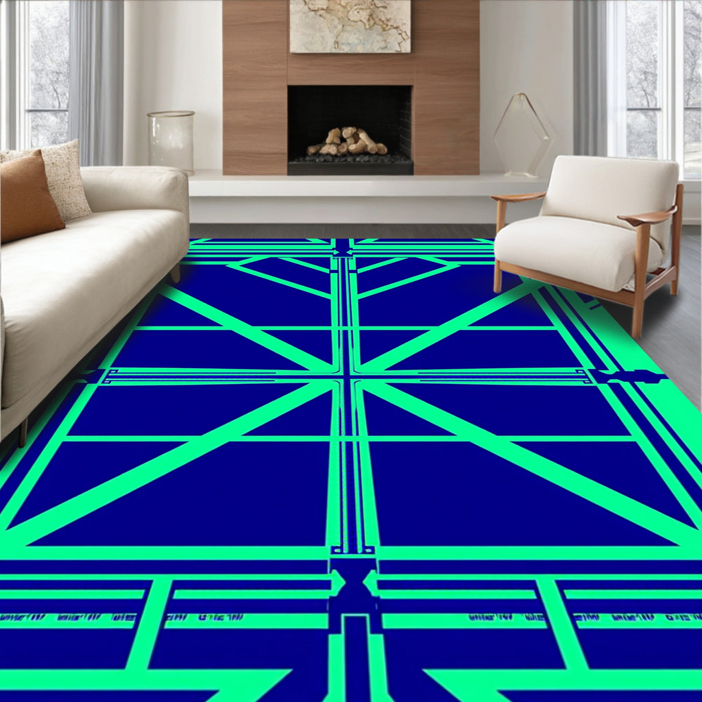Electric Blue Geometric Starburst Rug