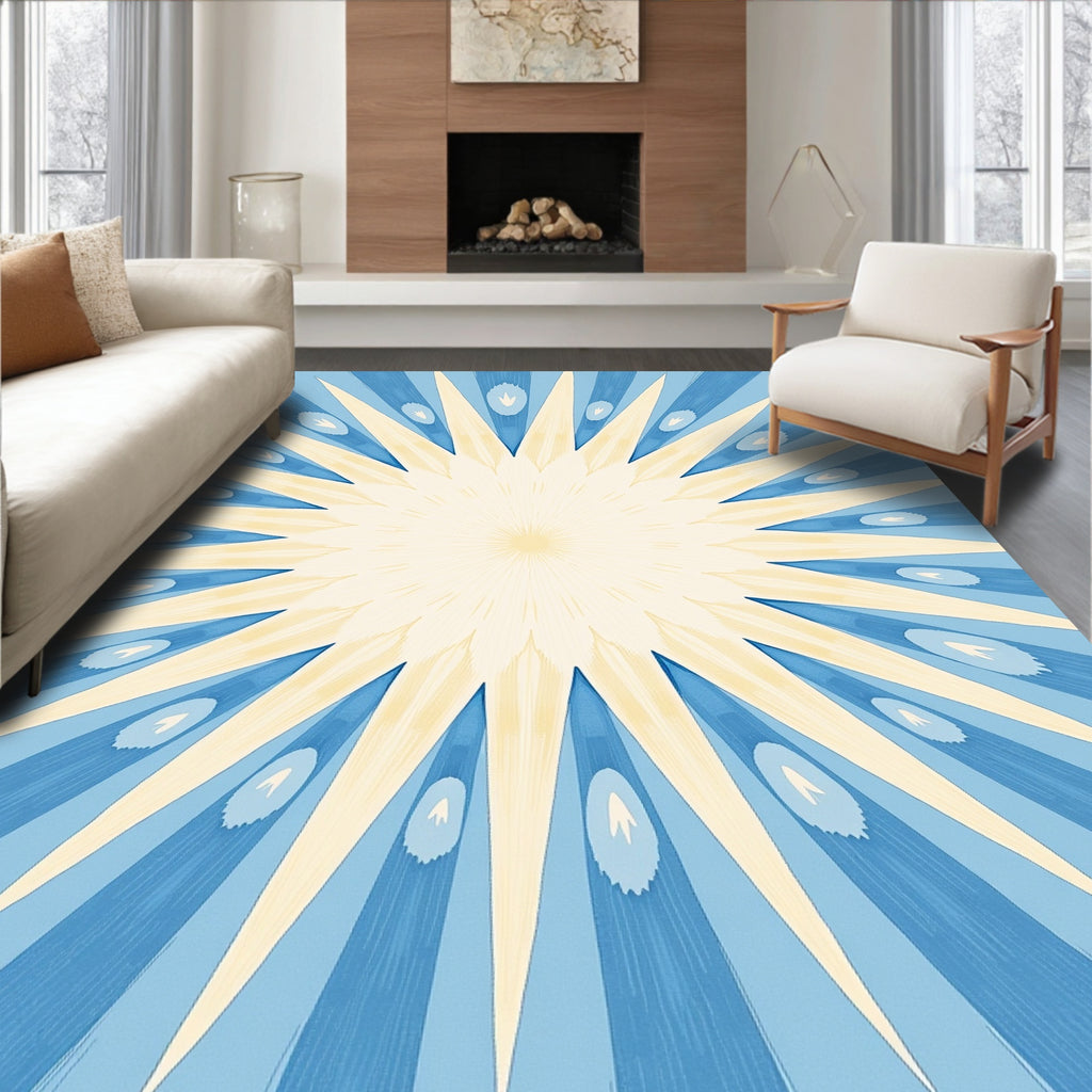 Radiant Yellow Blue Sunburst Rug