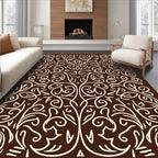 Chocolate cream ornate vine scrollwork Rug