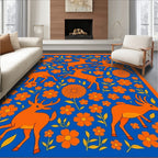 Vibrant Orange Deer Floral Medley Rug