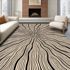 Black Abstract Radial Lines Contemporary Rug