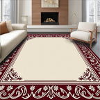 Crimson Floral Vine Scroll Border Rug