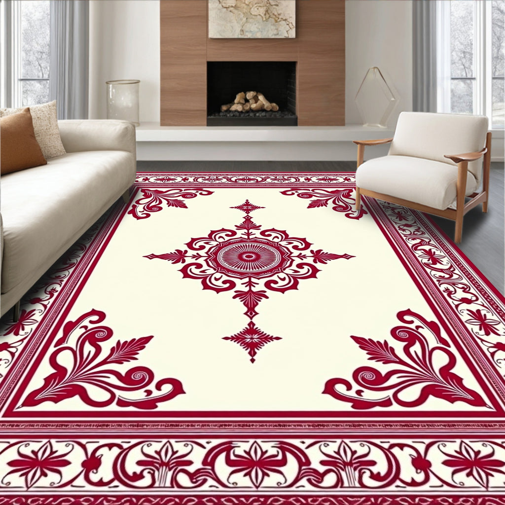 Ornate Crimson Central Bloom Symmetrical Rug