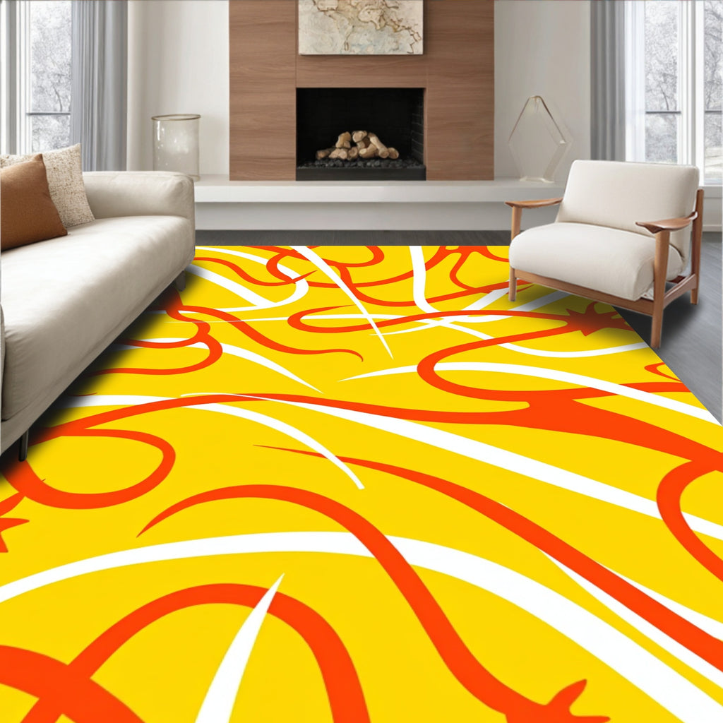 Vibrant Orange Swirl Abstract Flow Rug