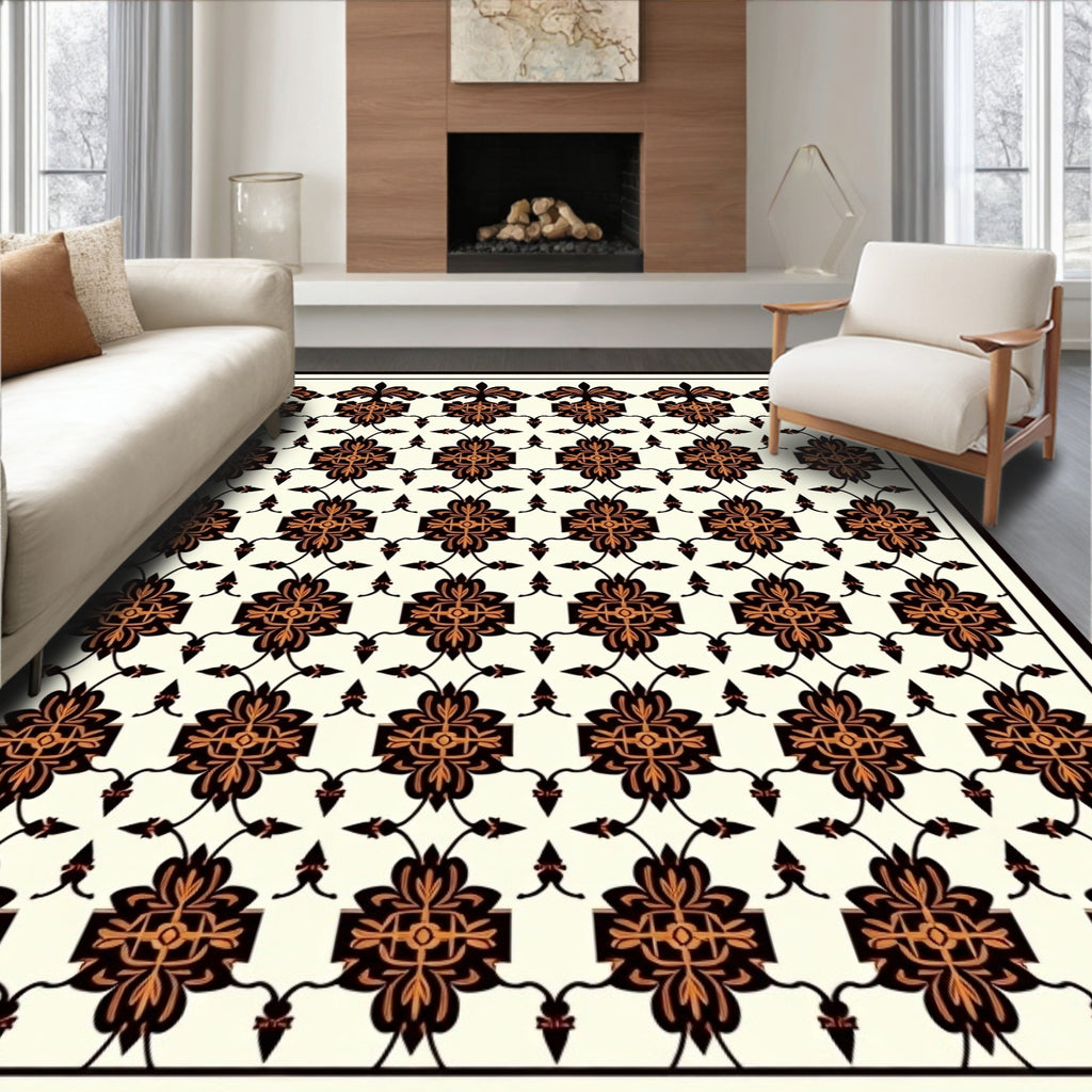 Black Orange Floral Symmetry Rug