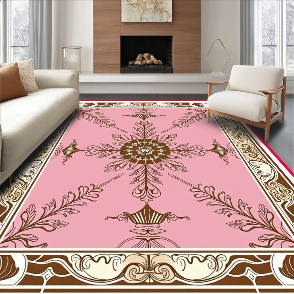 Pink Floral Sunburst Medallion Border Rug