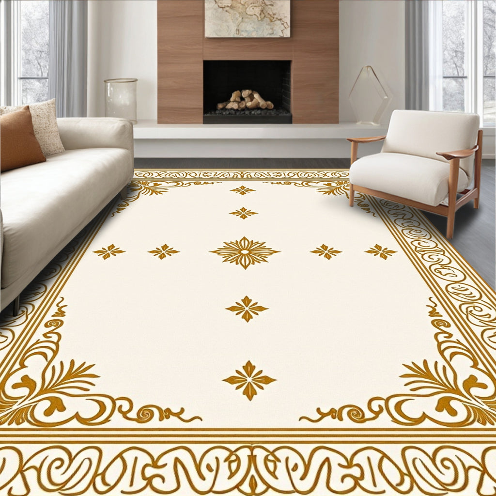 Golden Floral Bordered Crest Rug