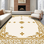Golden Floral Bordered Crest Rug