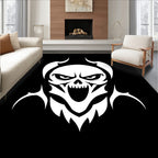 White Grimacing Skull Tribal Tattoo Rug