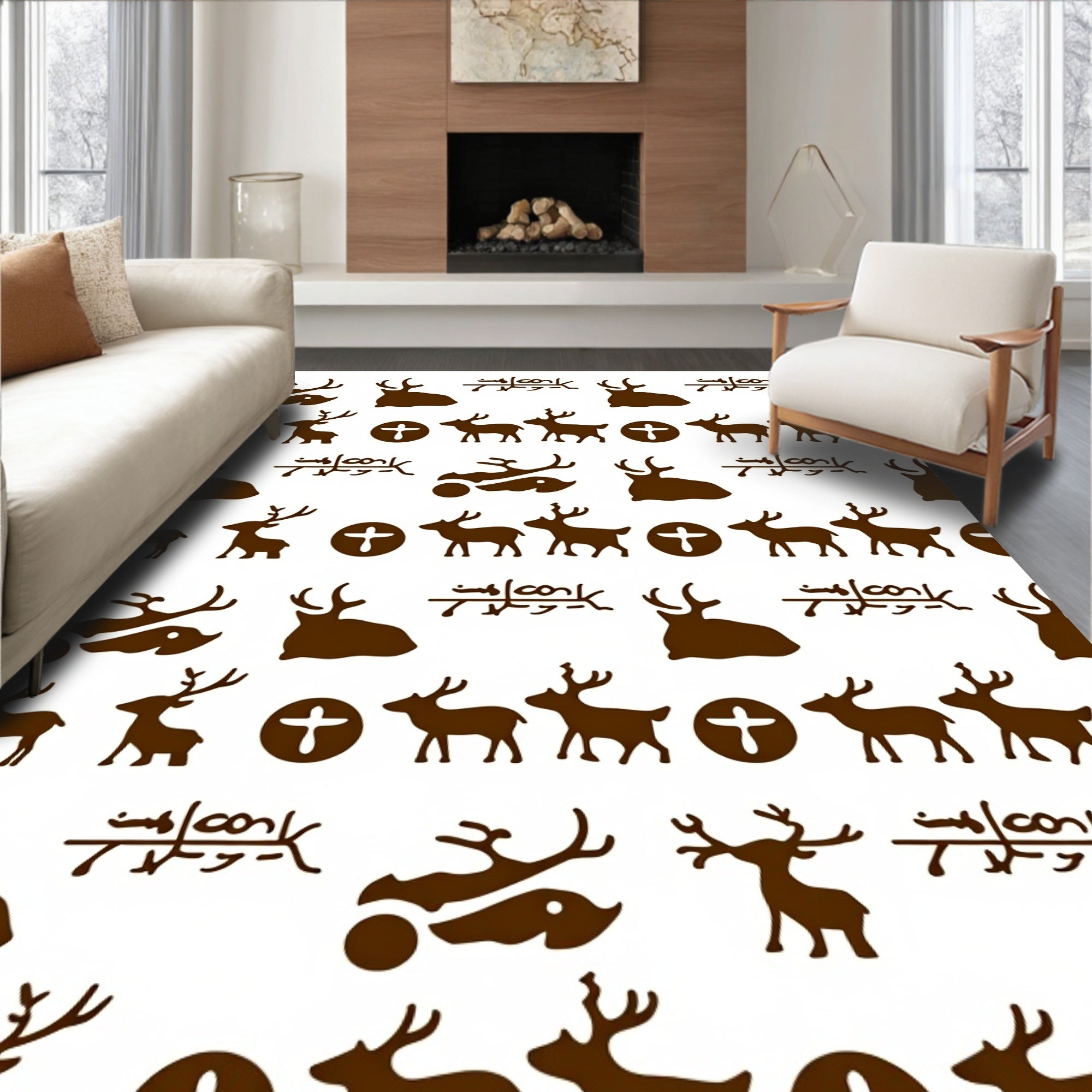 Brown Deer Forest Meadow Rune Rug