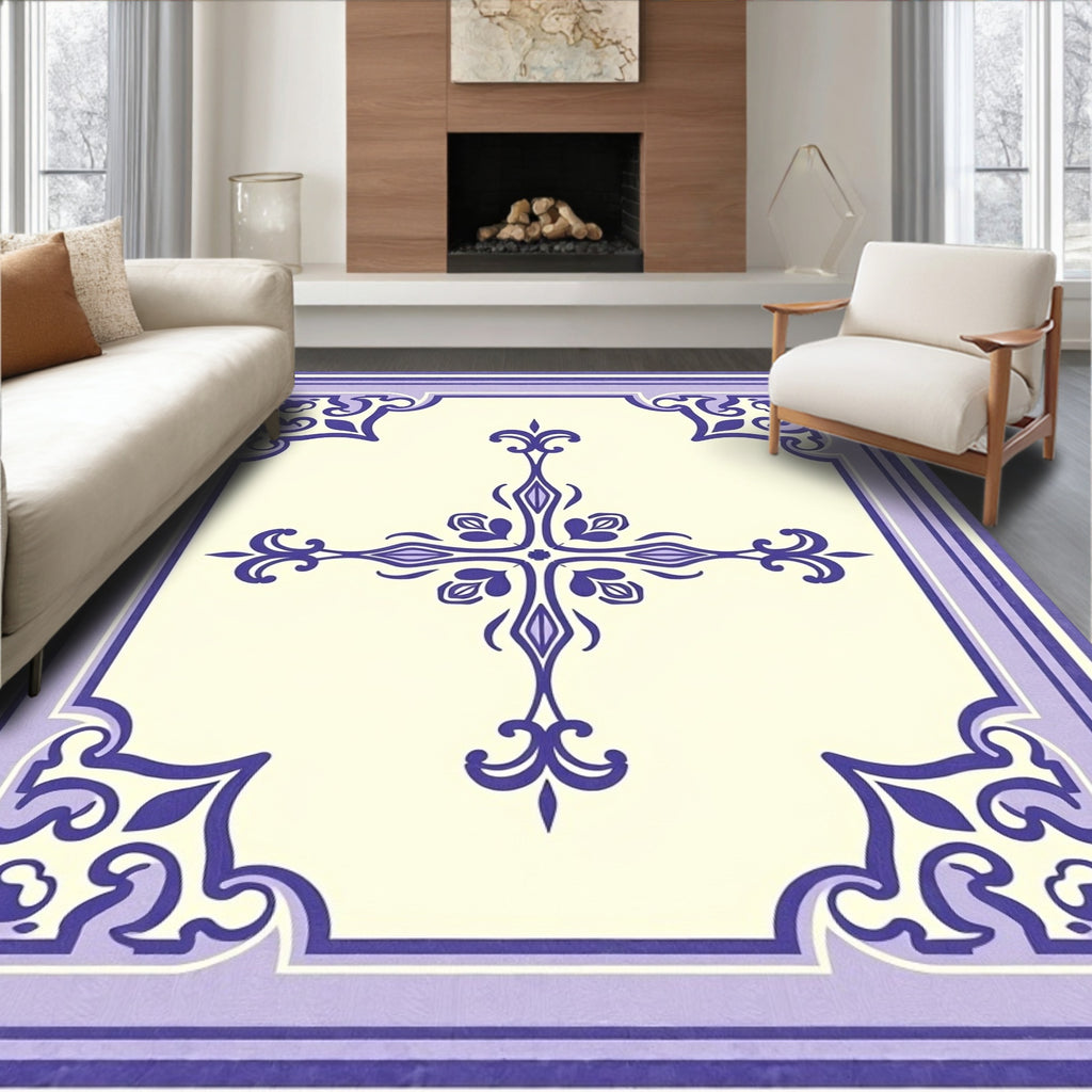 Ornate Lavender and Cream Scrollwork Rug