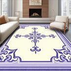 Ornate Lavender and Cream Scrollwork Rug