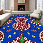 Vibrant Red Medallion Blue Star Scape Rug