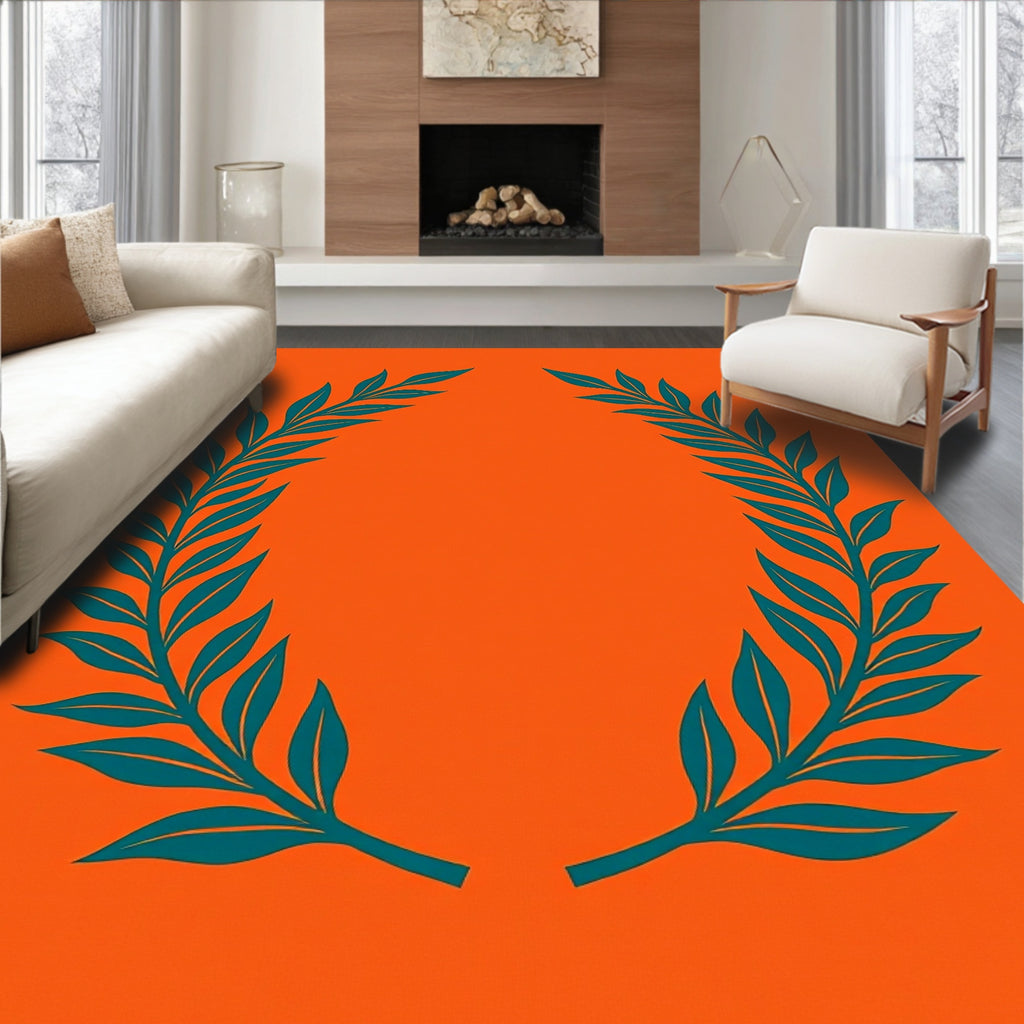 Orange Teal Laurel Wreath Accent Rug