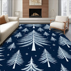 White Pine Trees on Navy Background Rug